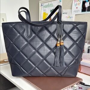 Talbots Navy Blue Quilted Tote with Structured Design